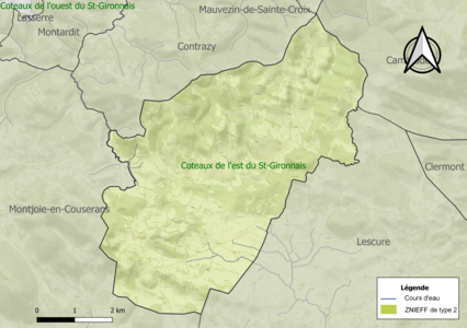 Carte de la ZNIEFF de type 2 sur la commune.