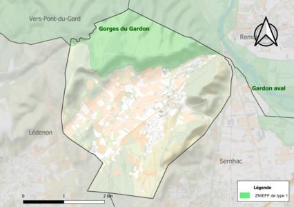 Carte de la ZNIEFF de type 1 sur la commune.