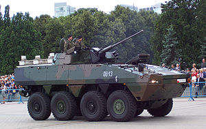 Polish Army KTO Rosomak with small propellers at the back of the vehicle