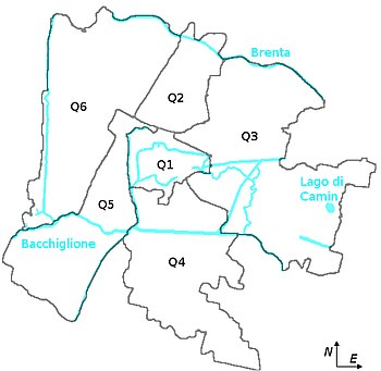 Mappa di Padova e dei suoi quartieri