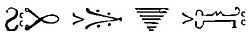 Text of the Rite of Confirmation in Míkmaq hieroglyphs. The text reads Koqoey nakla msɨt telikaqumilálaji? – literally 'Why / those / all / after he did that to them?', or "Why are all these different steps necessary?"