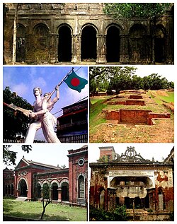 Clockwise from top: Balihar Royal Palace, Jogoddol Bihar, Dubalhati Royal Palace, Gaza Society Office, Shadhinota Monument.