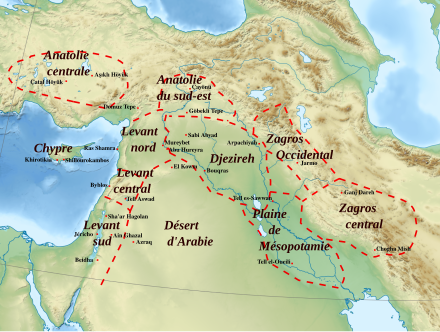 Carte du Proche-Orient avec l'indication de divers lieux.