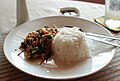 'Kraphao mu (rat khao)': minced pork fried with holy basil (on rice)