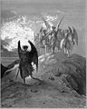 Ilustração de Gustave Doré para "Paraíso perdido" de Milton, V, 1006–1015: Satanás cedendo diante de Gabriel[130]