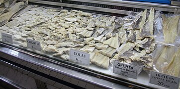 Bacalao for sale at a market in Valencia