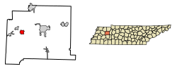 Location of McLemoresville in Carroll County, Tennessee.