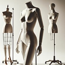 Três manequins usados para modelagens de roupas em perspectiva