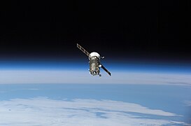 Progress M1-10 departs from the Zvezda Service Module (27 August 2003)