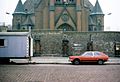 Wall at Bernauer Straße with Versöhnungskirche in death strip, January 12, 1978