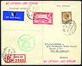 Image 2Cover sent by Zeppelin from Gibraltar on 20 November 1934 to Rio de Janeiro, Brazil via London and Berlin for the Christmas flight (12th South American flight) of 1934 that took place between the 8th and 19th. The two red "MIT LUFTSCHIFF GRAF ZEPPELIN" and green circular marking were applied by the post office. This is a printed matter item that has been registered.