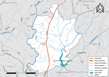 Carte en couleur présentant le réseau hydrographique de la commune