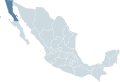 Locator map for the state of Baja California within Mexico.