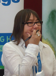 Smith signing books at Edinburgh International Book Festival