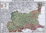 1912, Bulgarlar nüfusu daha az, Türkler yine dağınık ama Tekirdağ ve kuzeyinde bir önceki haritaya göre yok denecek kadar az