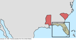 Map of the change to the founding states of the Confederate States on January 10, 1861