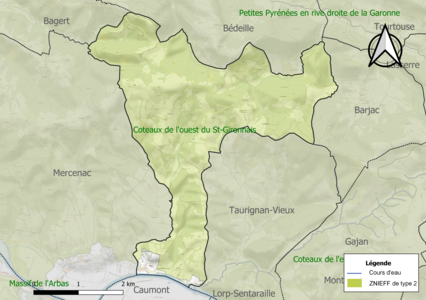 Carte de la ZNIEFF de type 2 sur la commune.