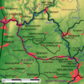 Trajectkaart Elsenztalbahn (roze met zwarte streep)