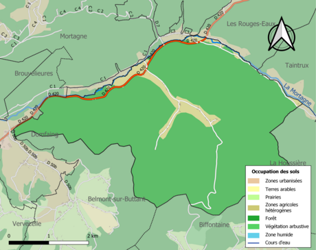 Carte en couleurs présentant l'occupation des sols.