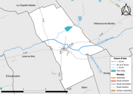 Carte en couleur présentant le réseau hydrographique de la commune