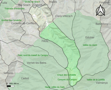 Carte des ZNIEFF de type 1 sur la commune.