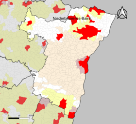 Localisation de l'aire d'attraction de Niederbronn-les-Bains dans le département du Bas-Rhin.