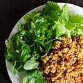 'Naem khluk' is a salad made from fermented pork sausage and deep-fried balls of sticky rice