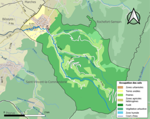 Carte en couleurs présentant l'occupation des sols.