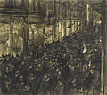 The Kalverstraat, celebrating the birth of Princess Juliana of the Netherlands, 1 May 1909. Signed Isaac Israels . Charcoal on paper. 55 x 62.5 cm