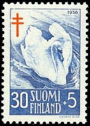 Selo postal finlandés de 1956 cun cisne mudo