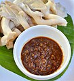 'Nam phrik kha': Northern Thai fried chilli paste with galangal, here served with 'het nang fa' (Indian Oyster Mushroom)