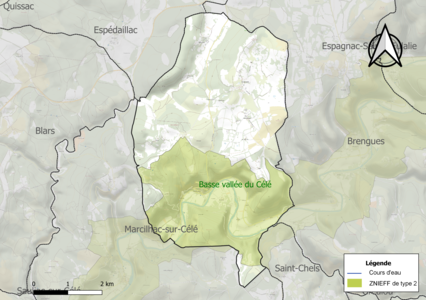 Carte de la ZNIEFF de type 2 sur la commune.