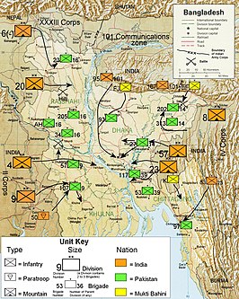 Krijgsbewegingen in Oost-Pakistan.