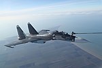 A Sukhoi Su-30SM conducted an aerial refueling activity.