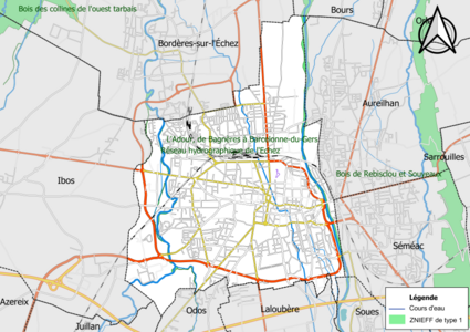 Carte des ZNIEFF de type 1 sur la commune.