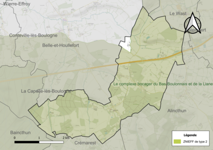 Carte de la ZNIEFF de type 2 sur la commune.