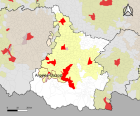 Localisation de l'aire d'attraction d'Argelès-Gazost dans le département des Hautes-Pyrénées.