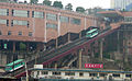 Dockside funicular at Chongqing - note typical track passing track configuration for two car balanced arrangement