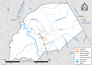 Carte en couleur présentant le réseau hydrographique de la commune