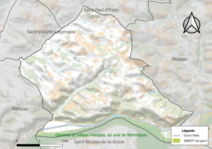 Carte des ZNIEFF de type 2 sur la commune.