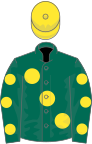 Dark green, large yellow spots, dark green sleeves, yellow spots, yellow cap