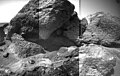 This image mosaic of part of the "Rock Garden" was taken by the Sojourner rover's left front camera on Sol 71 (September 14). The rock "Shark" is at left center and "Half Dome" is at right. Fine-scale textures on the rocks are clearly seen. Broken crust-like material is visible at bottom center. Mars Pathfinder is the second in NASA's Discovery program of low-cost spacecraft with highly focused science goals. The Jet Propulsion Laboratory, Pasadena, CA, developed and manages the Mars Pathfinder mission for NASA's Office of Space Science, Washington, D.C. JPL is a division of the California Institute of Technology (Caltech).