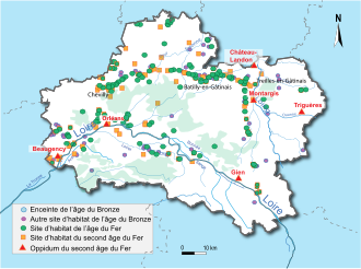 Carte en couleur indiquant l'emplacement des sites par des points