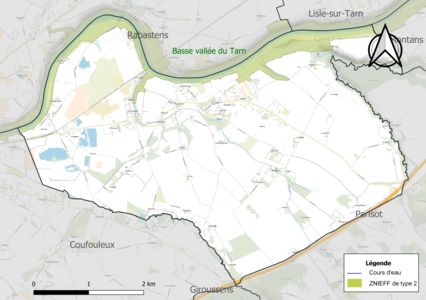 Carte de la ZNIEFF de type 2 sur la commune.