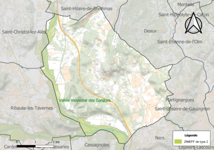 Carte de la ZNIEFF de type 2 sur la commune.