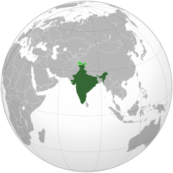 Image of a globe centred on India, with India highlighted.