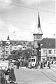 Steindamm Church ca. 1940; a branch of Dresdner Bank AG is visible in the foreground