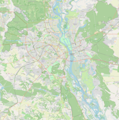 Mapa konturowa Kijowa, u góry znajduje się punkt z opisem „Aleja Stepana Bandery”