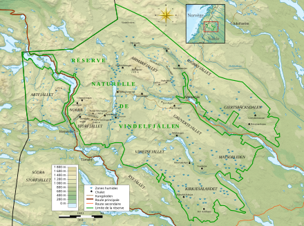 Carte topographique de la réserve de Vindelfjällen.