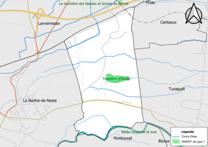 Carte des ZNIEFF de type 1 sur la commune.